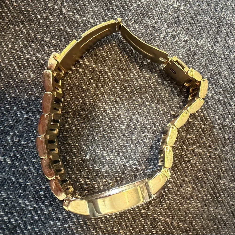 Geneva Platinum 4967 S/S Back Black Gold Tone Bling Bezel Japan Movt Black Face - Picture 4 of 5